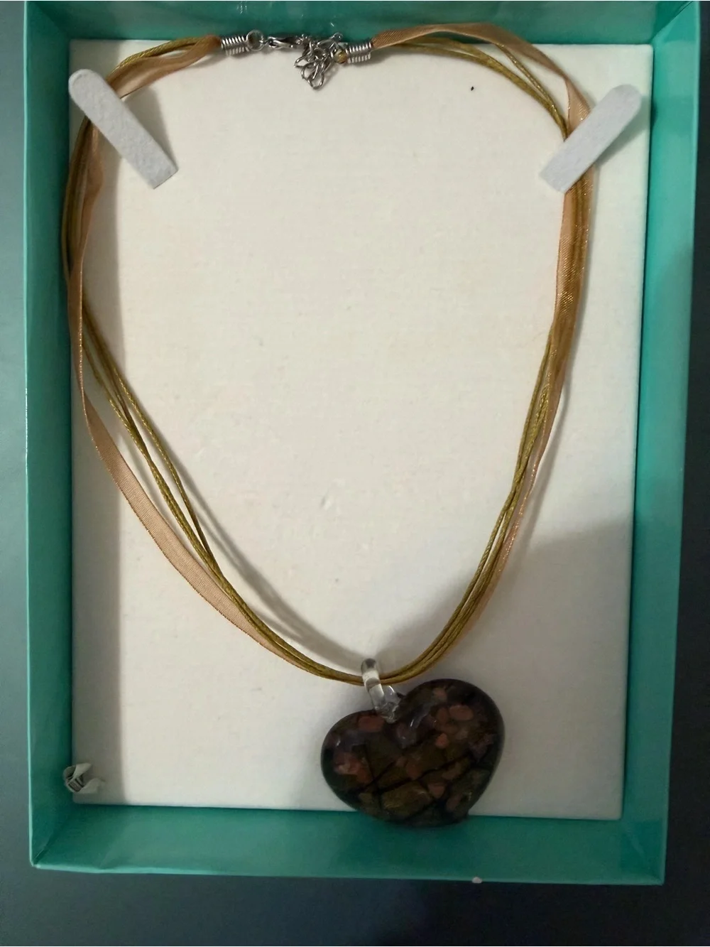 Gold Pink Murano Style Art Glass Pendant Necklace Multi Cord Ribbon Choker